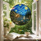 Spider web suncatcher in a reading nook window