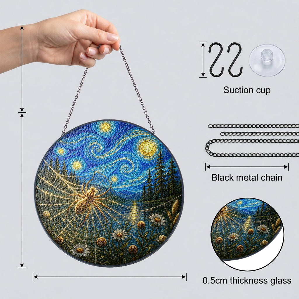 Suncatcher dimensions with chain suction cup and 0.5 cm glass