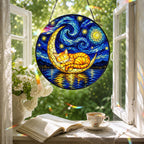 Cat moon suncatcher in a reading nook window