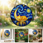 Cat moon suncatcher in window garden and balcony settings