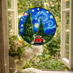 Red car suncatcher hanging in an open window