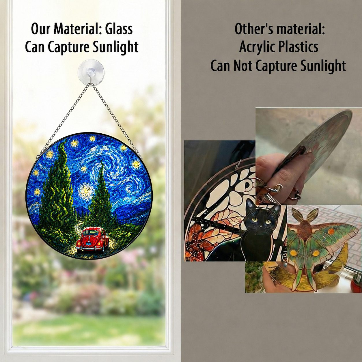 Real glass versus acrylic suncatcher comparison