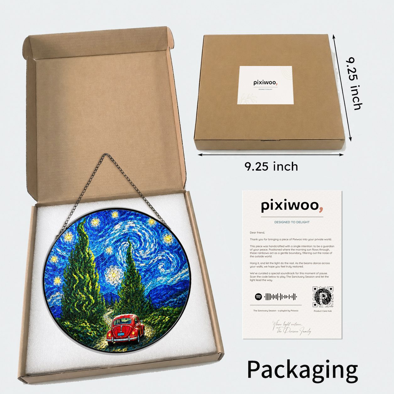 Pixiwoo gift box packaging for the stained glass suncatcher