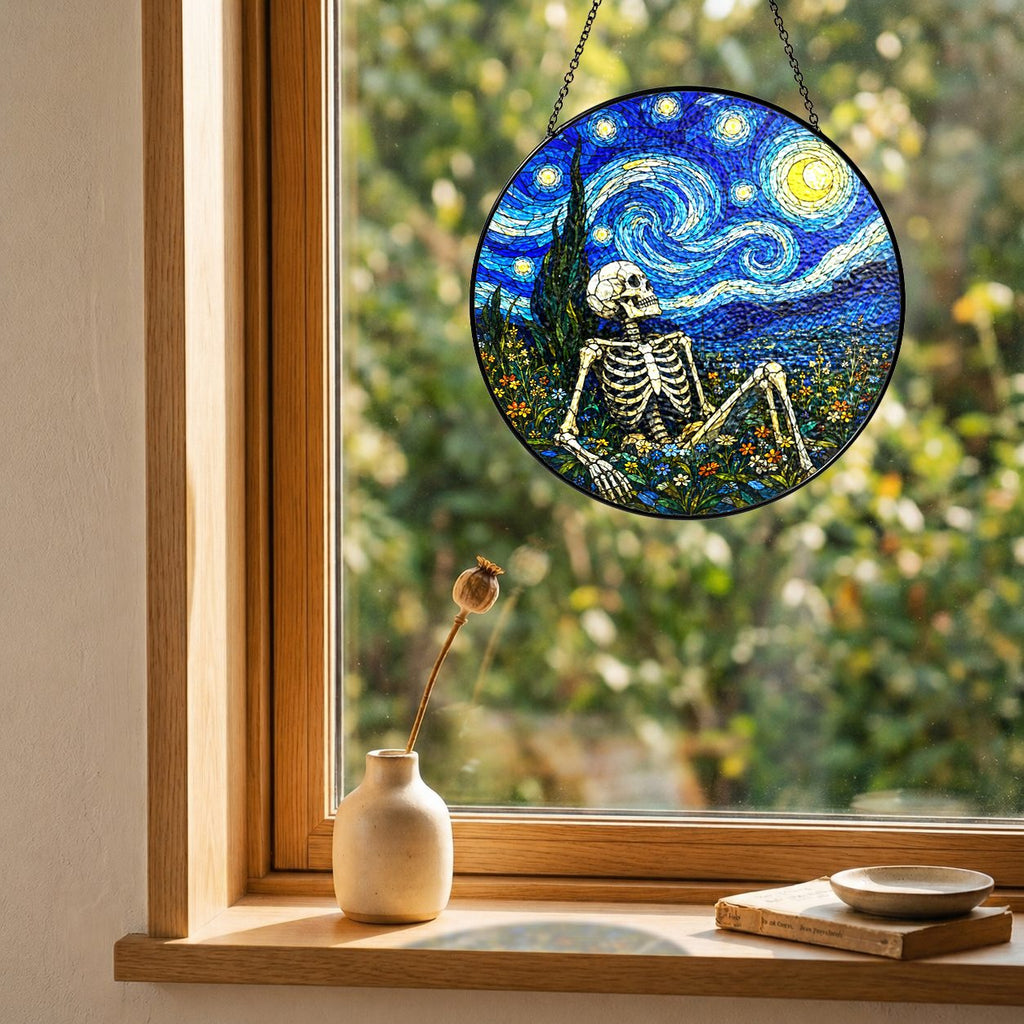 Skeleton suncatcher on a windowsill