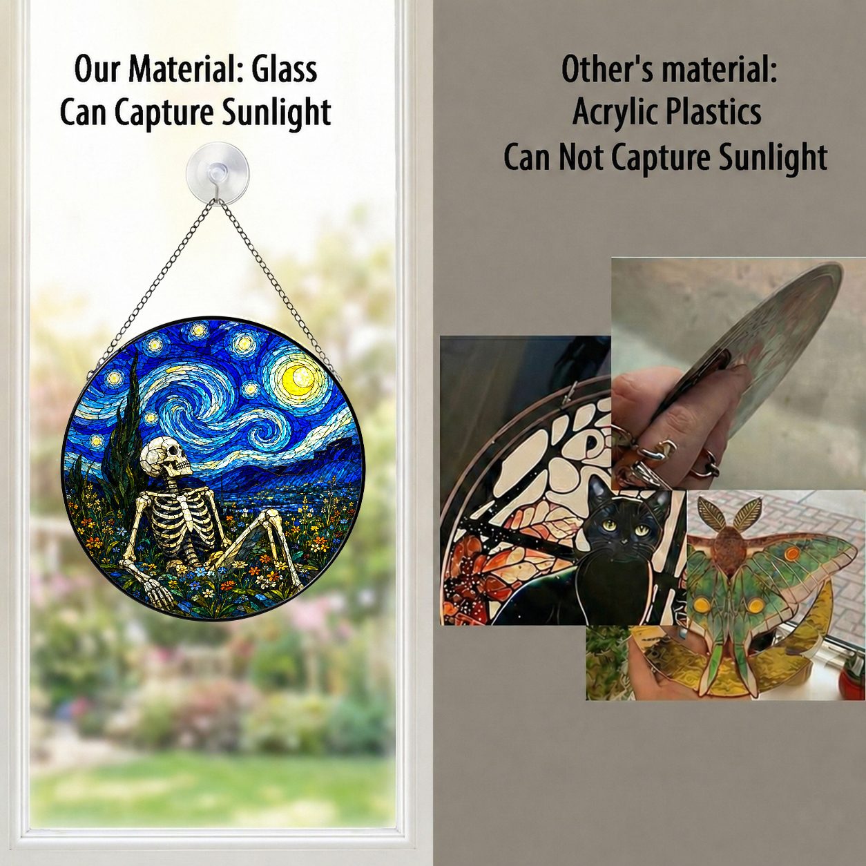 Real glass versus acrylic suncatcher comparison