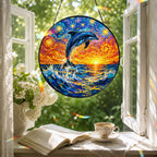 Dolphin suncatcher in a reading nook window