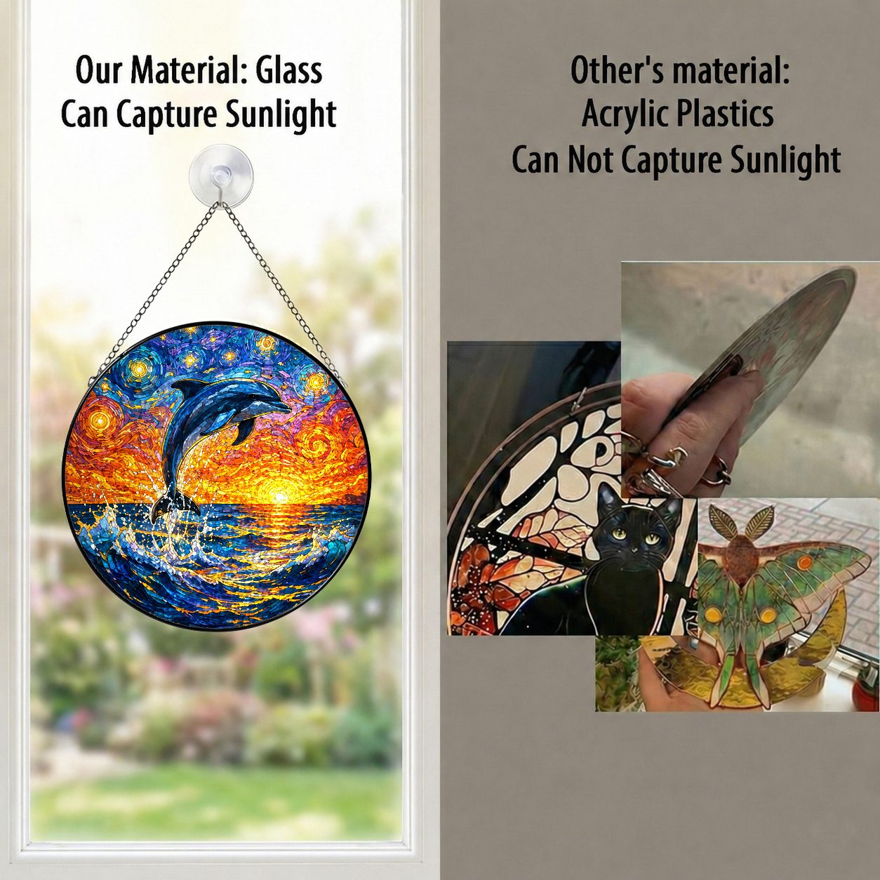 Real glass versus acrylic suncatcher comparison