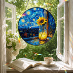 Sunflower mason jar suncatcher in a reading nook window