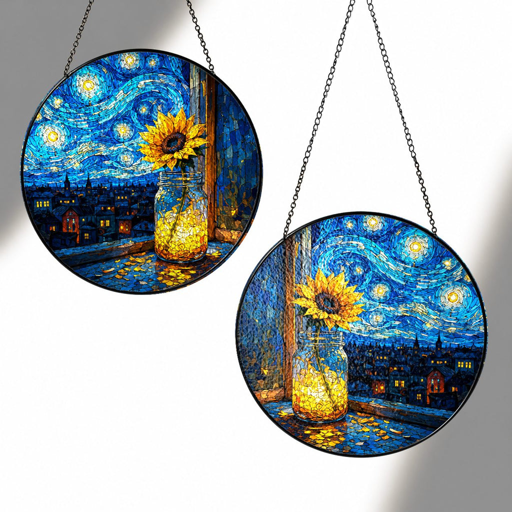 Two sizes of the sunflower mason jar suncatcher side by side