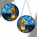 Two sizes of the sunflower mason jar suncatcher side by side