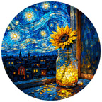 Full artwork of a sunflower in a mason jar under a starry sky