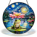 Starry Night frog with a lotus umbrella stained glass suncatcher with chain