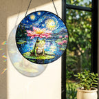 Rainbow light cast by the frog lotus stained glass suncatcher