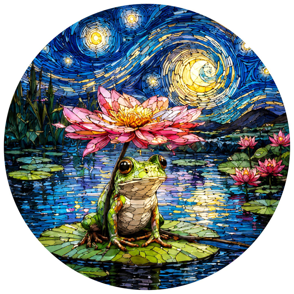 Full artwork of a frog holding a lotus umbrella on a lily pad