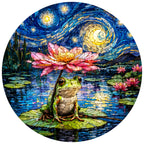 Full artwork of a frog holding a lotus umbrella on a lily pad