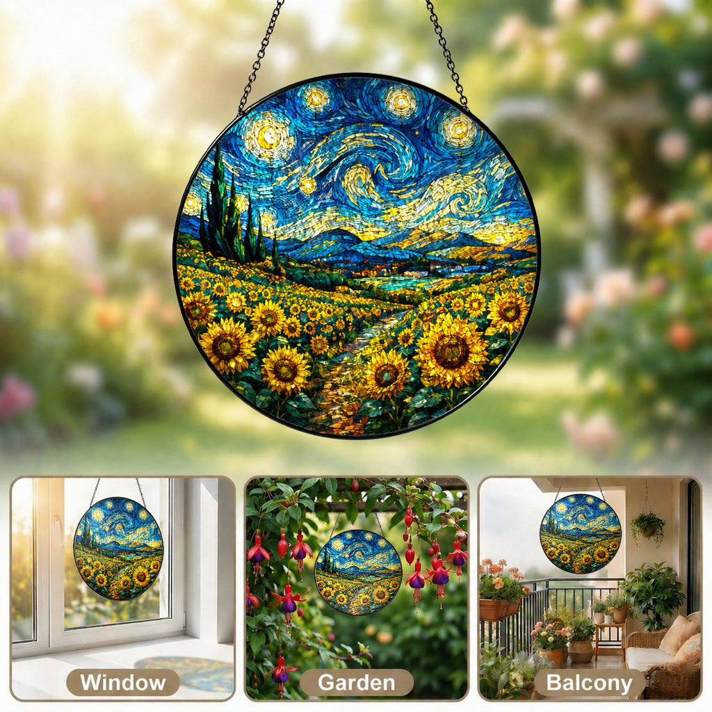 Sunflower field suncatcher in window garden and balcony settings