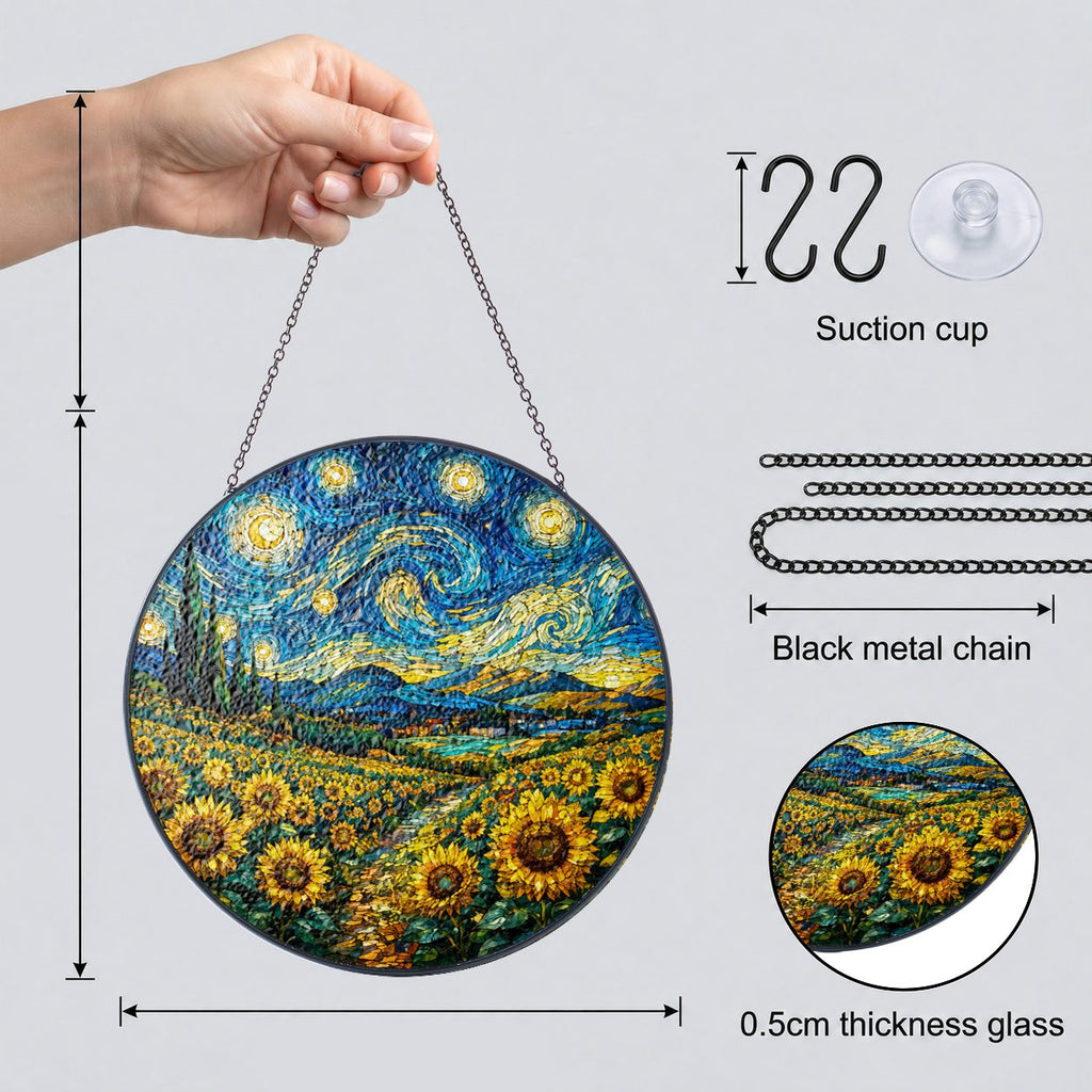 Suncatcher dimensions with chain suction cup and 0.5 cm glass
