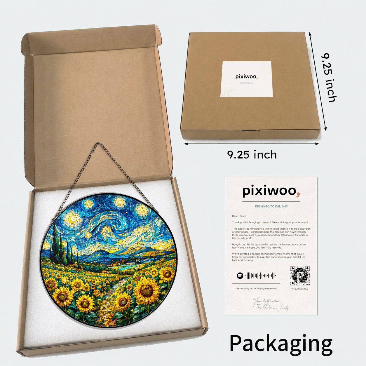 Pixiwoo gift box packaging for the stained glass suncatcher