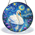 Starry Night swan on a lily lake stained glass suncatcher with chain