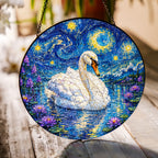 Swan lily lake suncatcher on a wooden table in sunlight