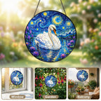Swan suncatcher in window garden and balcony settings