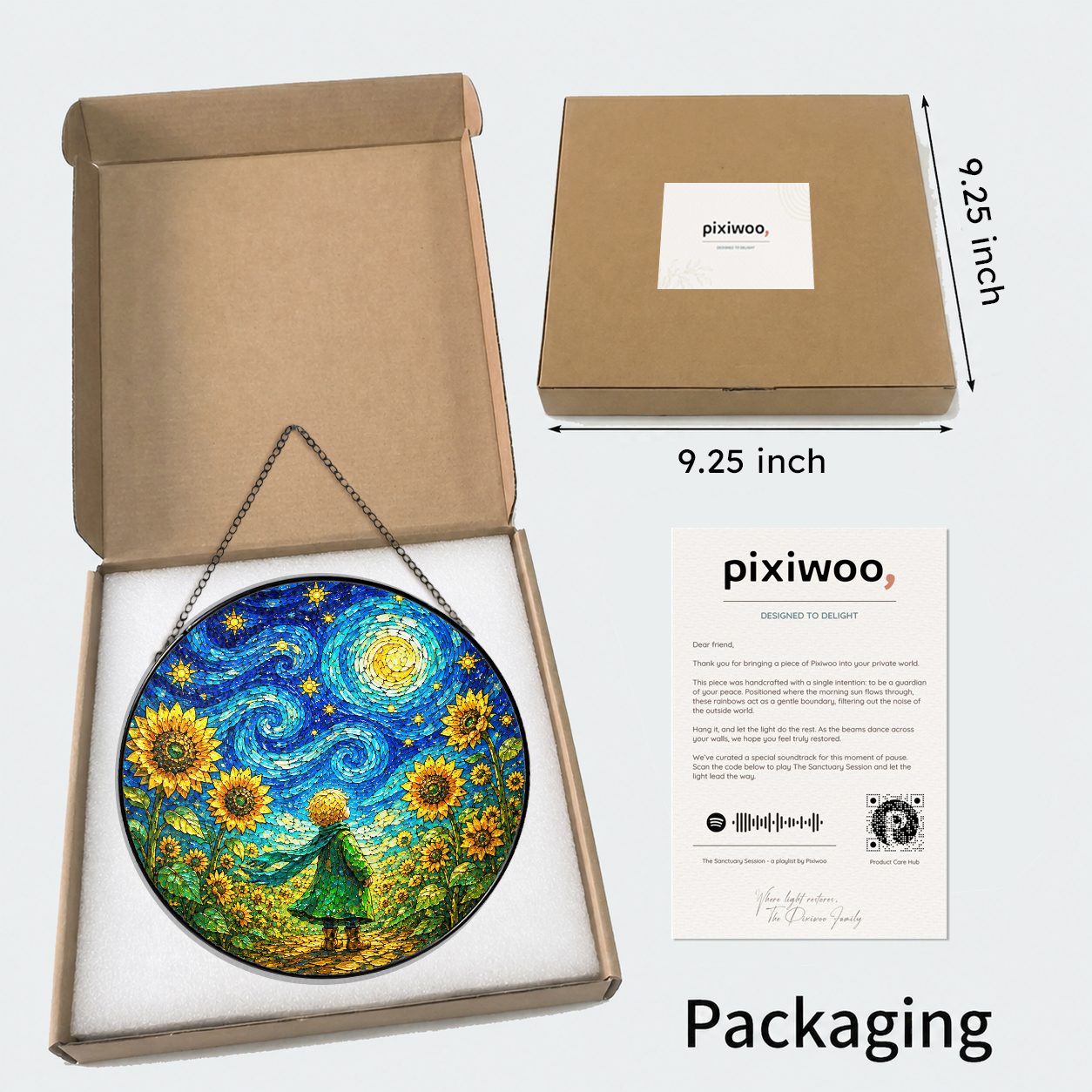 Pixiwoo gift box packaging for the stained glass suncatcher