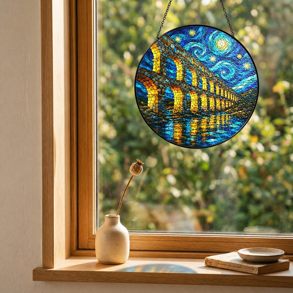 Aqueduct suncatcher on a windowsill