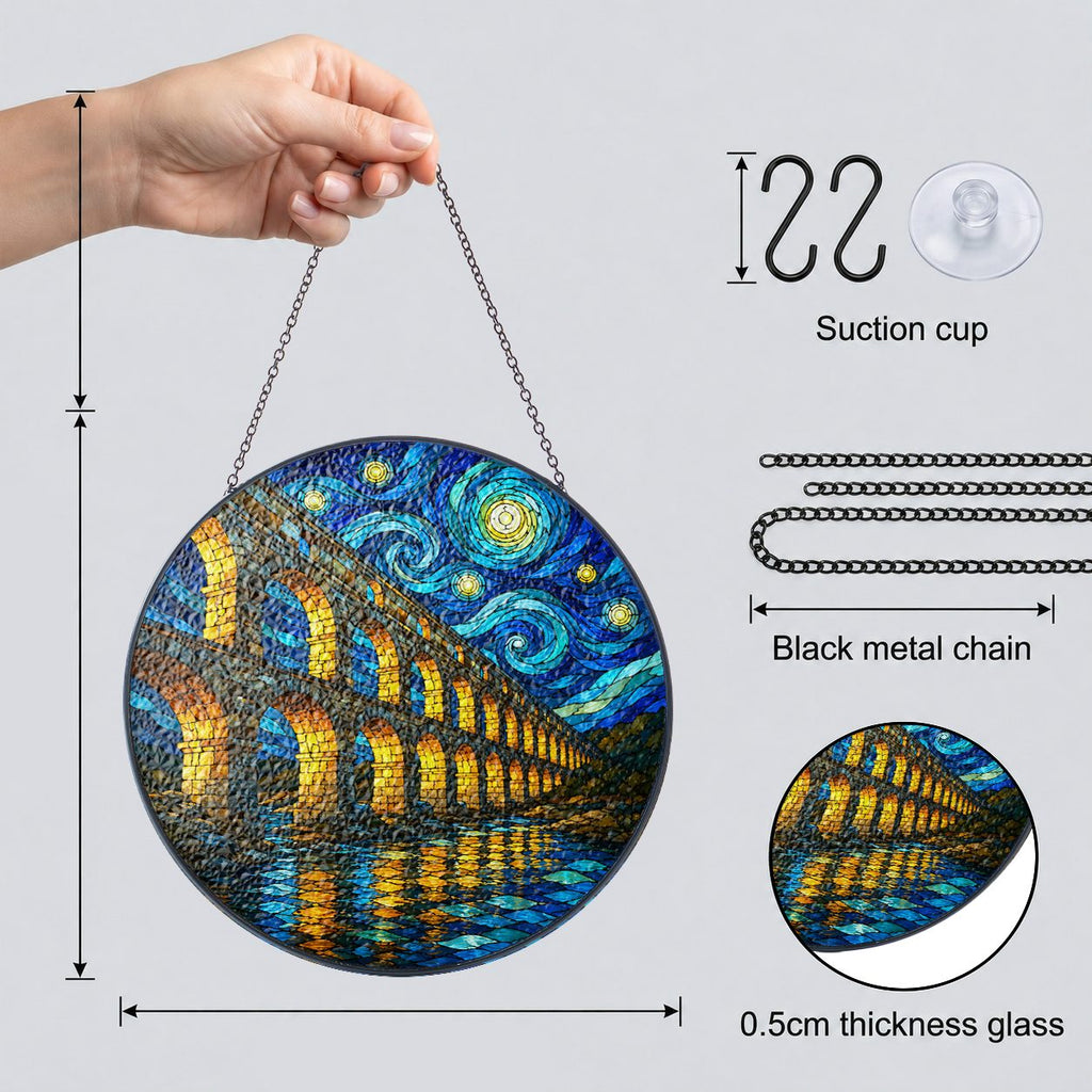 Suncatcher dimensions with chain suction cup and 0.5 cm glass