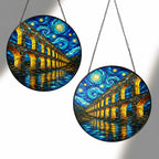 Two sizes of the aqueduct suncatcher side by side