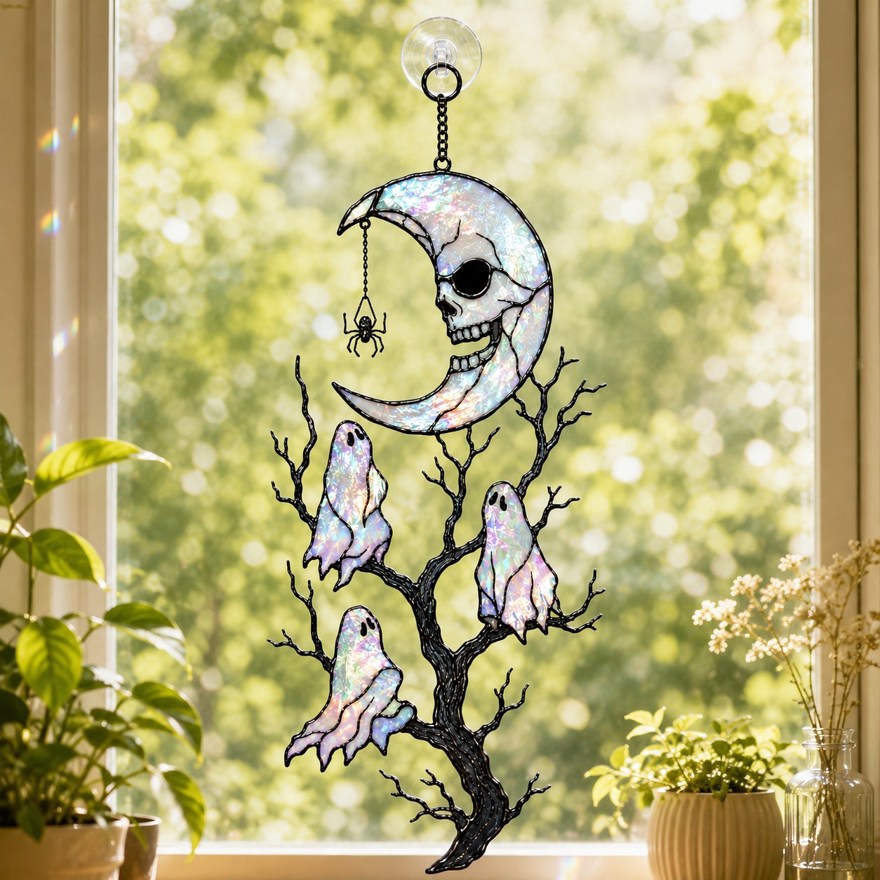 Skull Moon & Ghost Tree Holographic Acrylic Suncatcher