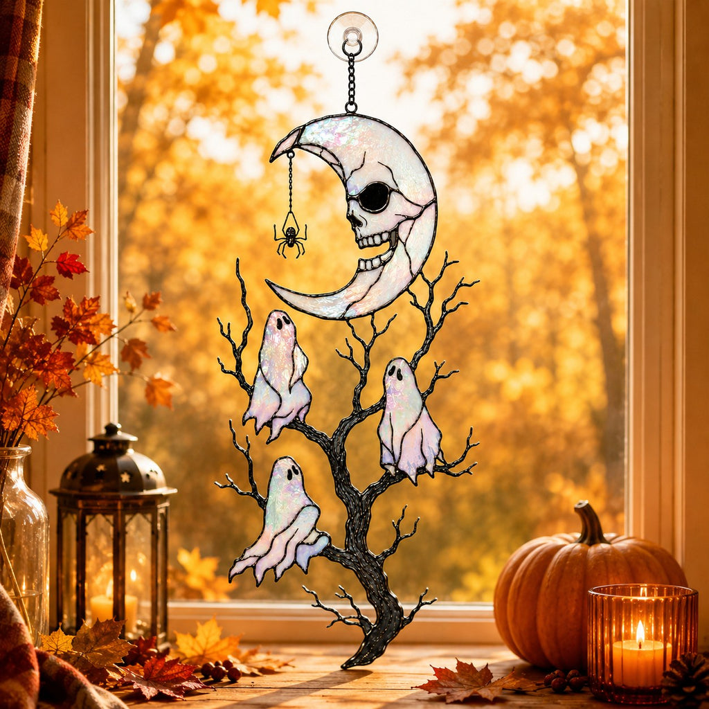 Skull Moon & Ghost Tree Holographic Acrylic Suncatcher