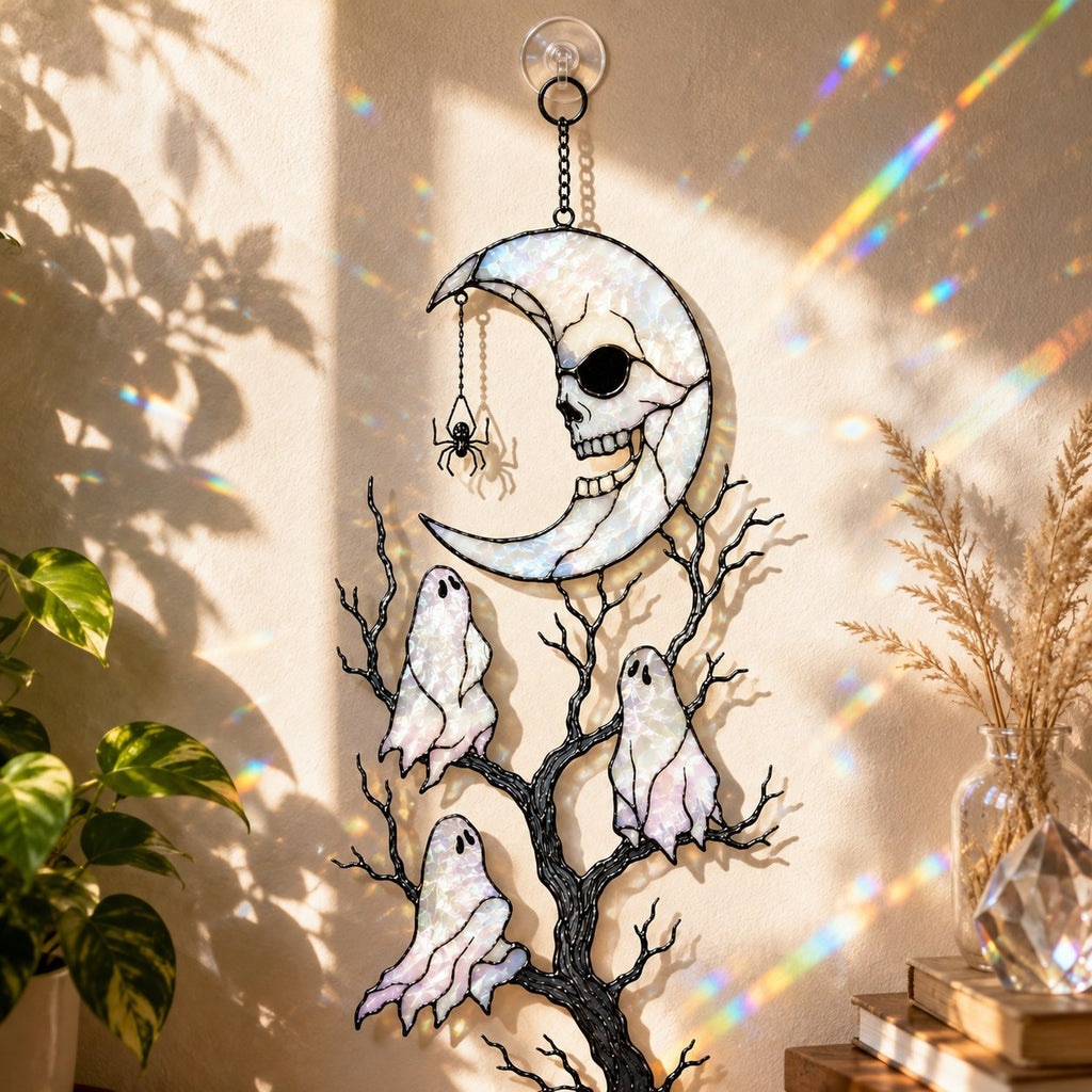 Skull Moon & Ghost Tree Holographic Acrylic Suncatcher