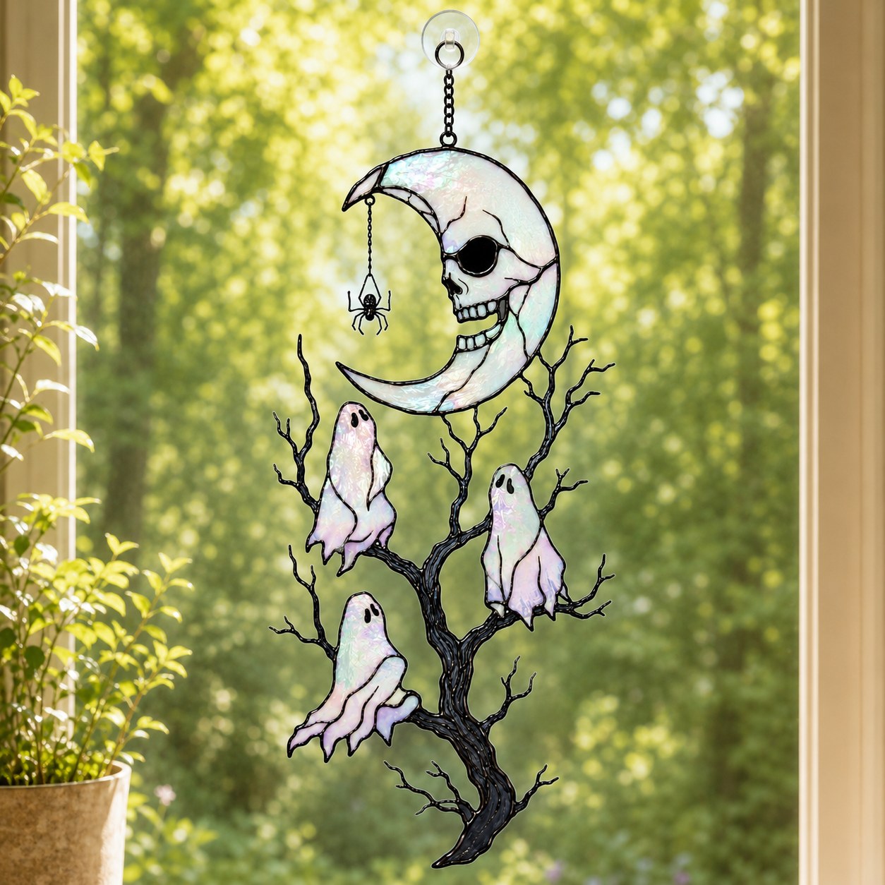 Skull Moon & Ghost Tree Holographic Acrylic Suncatcher