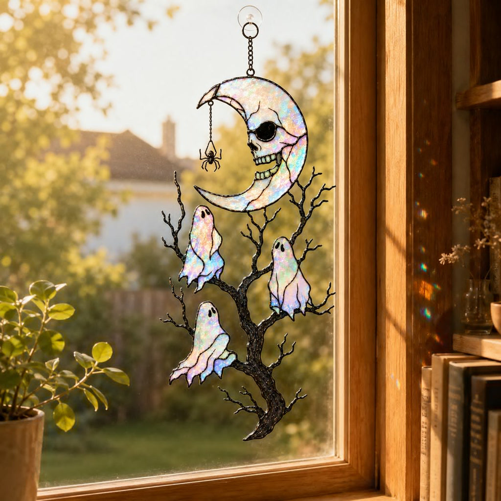 Skull Moon & Ghost Tree Holographic Acrylic Suncatcher