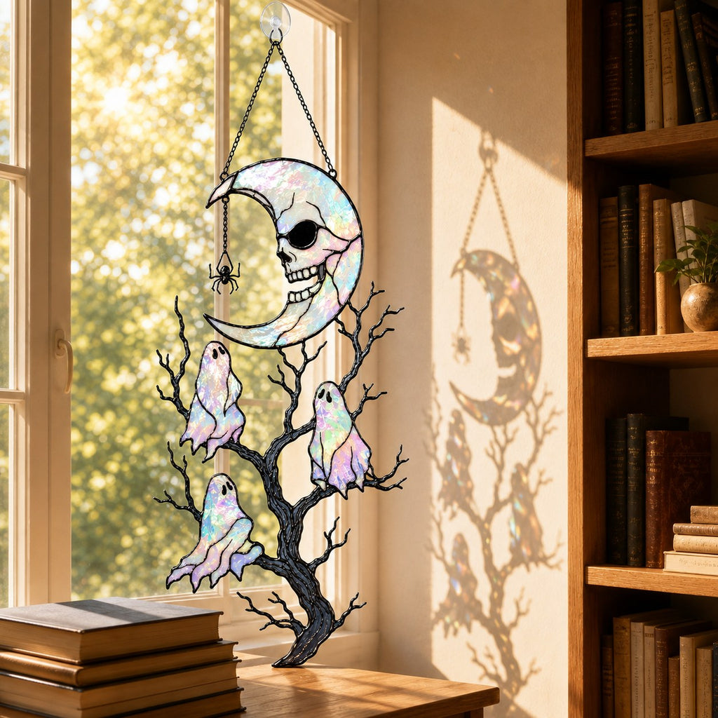 Skull Moon & Ghost Tree Holographic Acrylic Suncatcher
