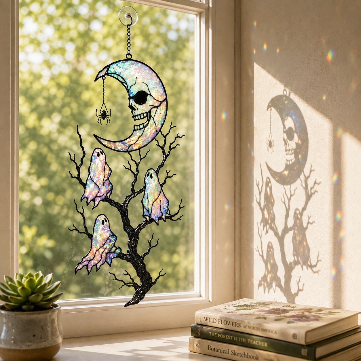 Skull Moon & Ghost Tree Holographic Acrylic Suncatcher