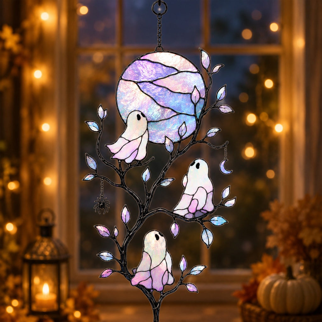Pastel Moon & Ghost Branch Holographic Acrylic Suncatcher