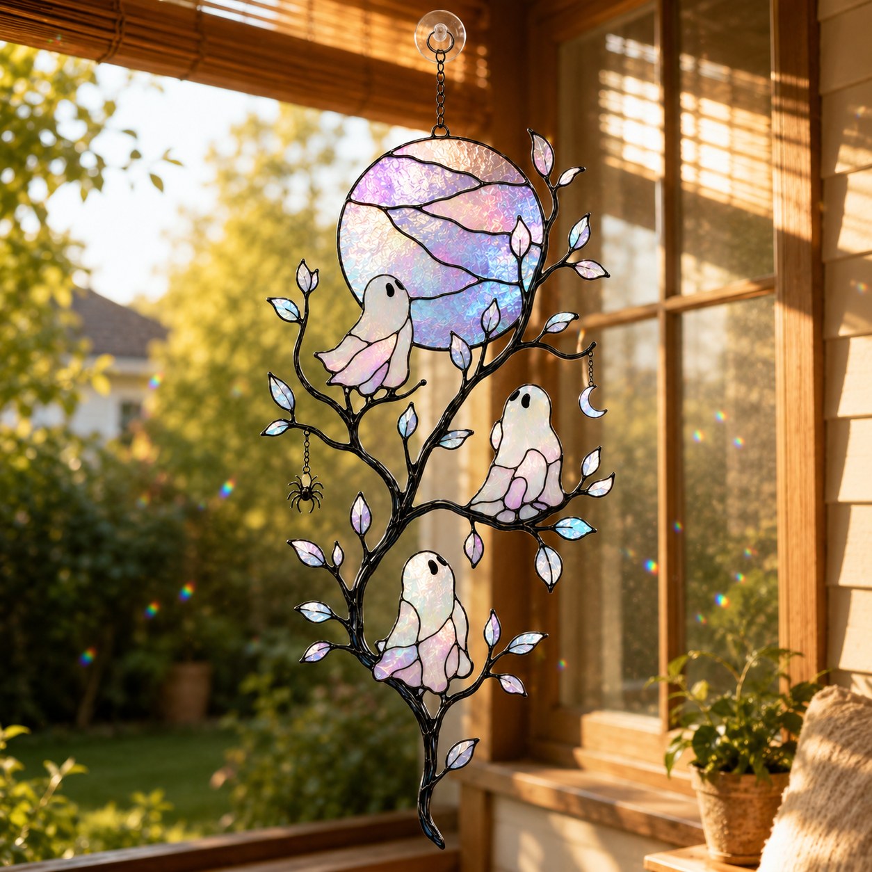 Pastel Moon & Ghost Branch Holographic Acrylic Suncatcher