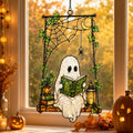 Ghost Reading on a Swing with Spider Web Holographic Acrylic Suncatcher