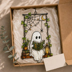 Ghost Reading on a Swing with Spider Web Holographic Acrylic Suncatcher