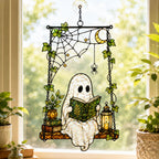 Ghost Reading on a Swing with Spider Web Holographic Acrylic Suncatcher