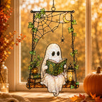Ghost Reading on a Swing with Spider Web Holographic Acrylic Suncatcher