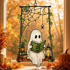 Ghost Reading on a Swing with Spider Web Holographic Acrylic Suncatcher