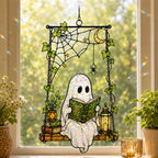 Ghost Reading on a Swing with Spider Web Holographic Acrylic Suncatcher