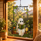 Ghost Reading on a Swing with Spider Web Holographic Acrylic Suncatcher