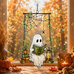 Ghost Reading on a Swing with Spider Web Holographic Acrylic Suncatcher