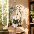 Ghost Reading on a Swing with Spider Web Holographic Acrylic Suncatcher