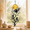 Three Bats on a Bare Tree Under a Harvest Moon Holographic Acrylic Suncatcher