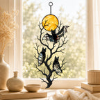 Three Bats on a Bare Tree Under a Harvest Moon Holographic Acrylic Suncatcher