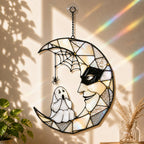 Masquerade Moon Face with Little Ghost Holographic Acrylic Suncatcher